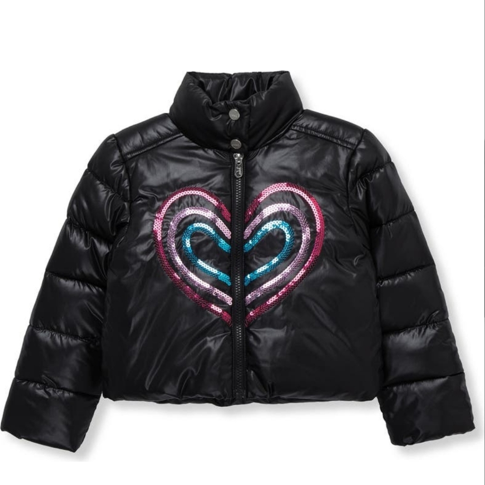 New Peek Puffer Jacket Sequin Heart Black Kids Toddler size‎ 2T